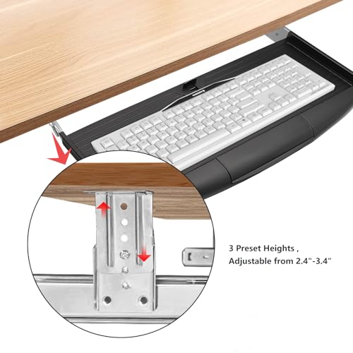 22"Wx11"D Under Desk Keyboard Tray Slide Out, Pull Out Keyboard Tray for Desk, Keyboard Holder Under Desk,Sturdy Keyboard Shelf Under Desk, Black Keyboard Drawer Desk Extender - size: 22"Wx11"D