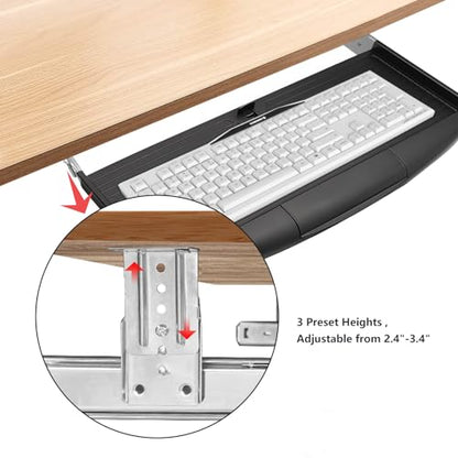 22"Wx11"D Under Desk Keyboard Tray Slide Out, Pull Out Keyboard Tray for Desk, Keyboard Holder Under Desk,Sturdy Keyboard Shelf Under Desk, Black Keyboard Drawer Desk Extender - size: 22"Wx11"D
