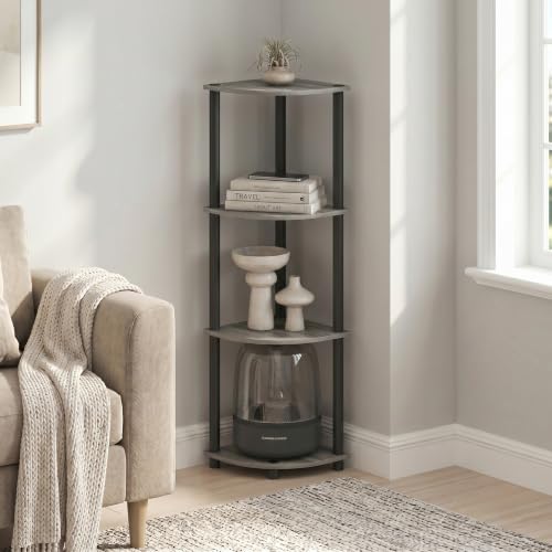Furinno Turn-N-Tube Toolless Assembly 4-Tier Storage Shelves, French Oak - color: French Oak/Black, size: 4-Tier
