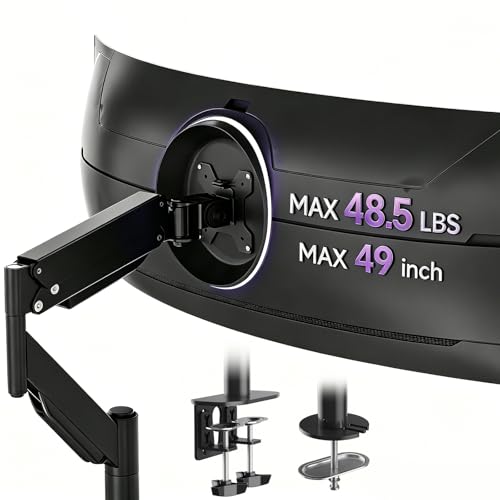 Suptek Single Monitor Arm for 27–49 Inch Ultrawide Large Screen Monitors, Gas Spring Desk Mount with Tilt Swivel, VESA 75/100, Supports 48.5 lbs, Clamp & Grommet, MD71PRO - color: Black, size: 27–49
