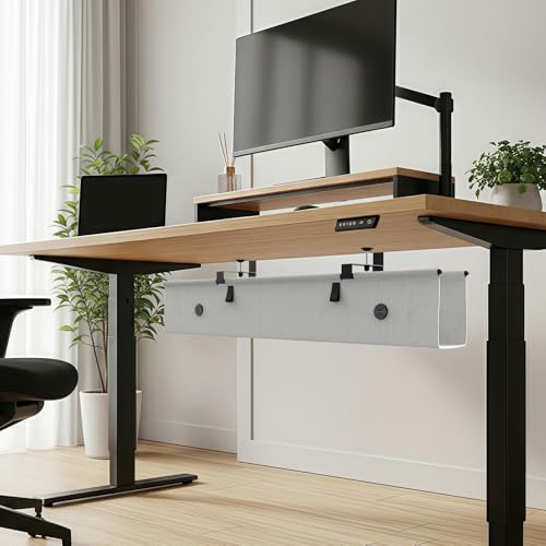 Under Desk Cable Management Tray, 40-inch No-Drill Cord Organizer with Anti-Sag Reinforced Base, Fabric Wire Management Hider for Standing Desk, Office & Gaming Accessories - Grey - color: Grey, size: 40 inch