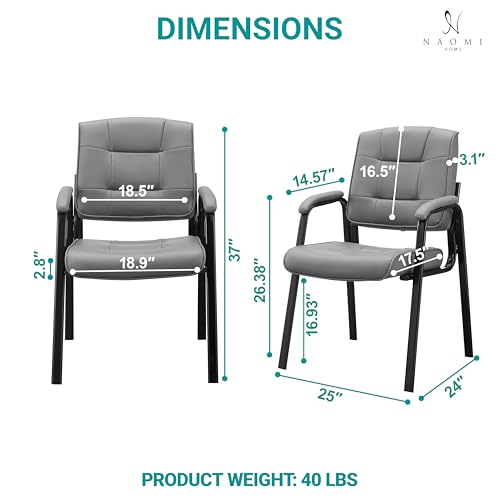 Naomi Home Faux Leather Guest Reception Chair Set of 4 - Gray | Stackable office chair with supportive armrests and durable construction for everyday office seating. - color: Gray, Faux Leather, style: Set of 4