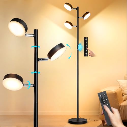 Tree Floor Lamp for Living Room - Modern Black Standing Lamp | LED Floor Light with Remote & Touch, 3000K-6000K Dimmable for Bedroom Office Reading (3 Head) - color: Black