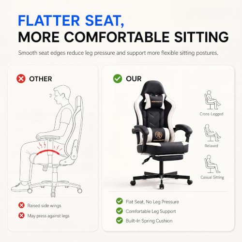 Desk Computer Gaming Chair - High Back Ergonomic Office Chair with Footrest and Lumbar Support, Swivel Comfy Home Gamer Video Game Chairs with Pocket Spring Cushion for Adults (White Leather) - color: Classic White Leather