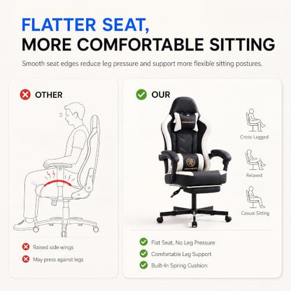 Desk Computer Gaming Chair - High Back Ergonomic Office Chair with Footrest and Lumbar Support, Swivel Comfy Home Gamer Video Game Chairs with Pocket Spring Cushion for Adults (White Leather) - color: Classic White Leather