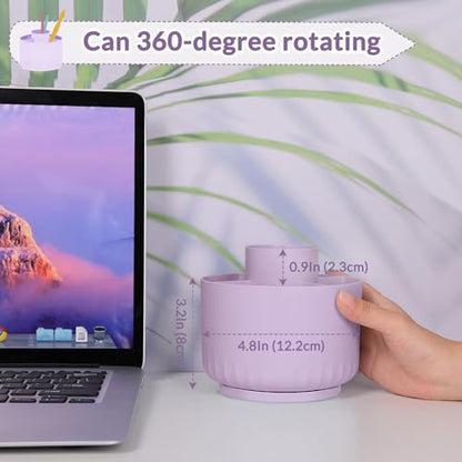 SKYDUE 360 Degree Rotating Desk Organizer, Dual-Purpose Pencil Pen Holder for Desktop, Rotating Desk Pen Organizer with 5 Slots Purple - color: Purple