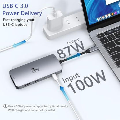 LIONWEI USB C Docking Station Dual Monitor, Laptop Docking Station 3 Monitors Quadruple Display with Dual 4K HDMI, DP, VGA, 100W PD, 3 USB C/A 2.0, Laptop Dock for Dell, Lenovo, HP, Surface