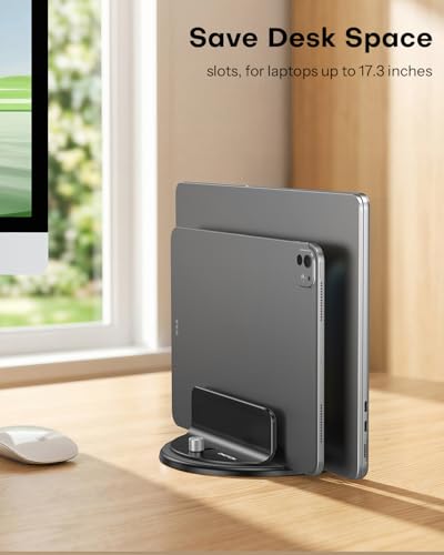 OMOTON 360° Vertical Laptop Stand Holder, Dual-Slot Aluminum Desk Organizer
