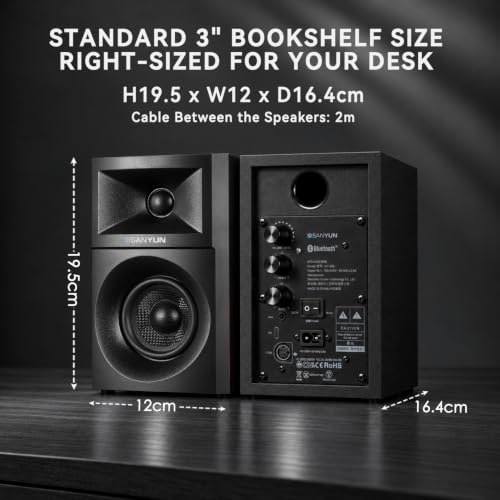Sanyun SW203 3" 2-Way Active Bookshelf Speakers for Desktop Computer PC - color: Black