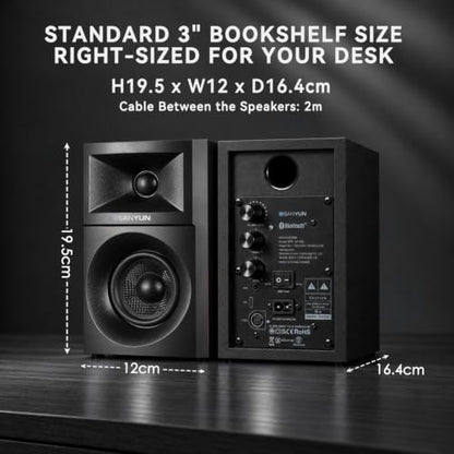Sanyun SW203 3" 2-Way Active Bookshelf Speakers for Desktop Computer PC - color: Black