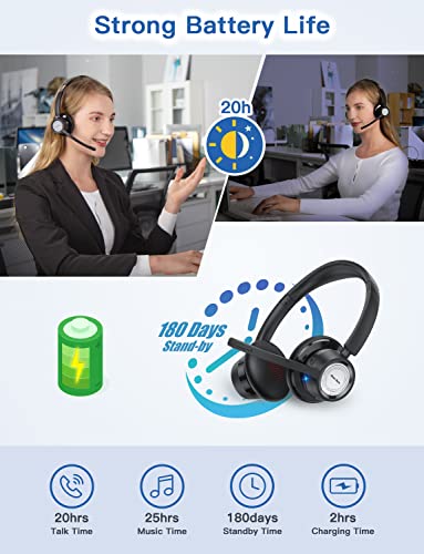 New Bee Wireless Headset Bluetooth Headset with Noise Cancelling Microphone 20hrs Talk time & Mute Button for Work/PC/Office/Zoom/Skype (Include USB Dongle)