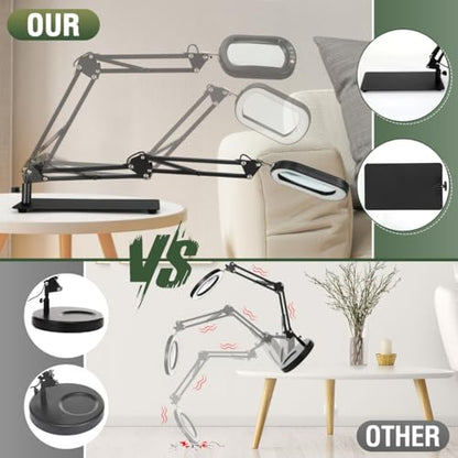 Veemagni 12X Rectangle Magnifying Glass with Light and Stand, 5 Color Modes Stepless Dimmable, 2-in-1 LED Lighted Desk Lamp & Clamp, Hands Free Magnifier for Reading Crafts Repair Painting Close Work