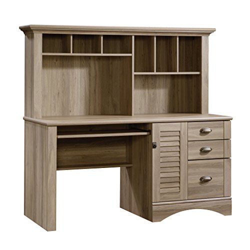 Sauder Harbor View Home Office Computer Desk with Hutch, Keyboard Tray, in Salt Oak finish - color: Salt Oak