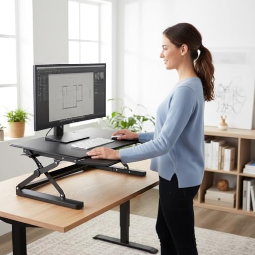 LIVEVIE Adjustable Desk Stand, Sit to Stand Workstation, Ergonomic Height Adjustable Converter, Compact & Sturdy for Home & Office, 35x22 Inches, Black