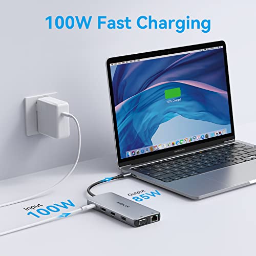 USB C Docking Station Dual Monitor, Dual HDMI Adapter 12 in 1 Triple Display USB C Hub with VGA, Gigabit Ethernet, 100W PD, 4 USB Ports, SD/TF