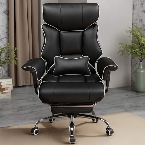 GTPLAYER Big and Tall Gaming Chair 400lbs Heavy Duty Office Chair with Foot Rest & Ergonomic Pocket Spring Cushion, High Back Lumbar Support for Lower Back Pain Relief, White/Black - color: White-black