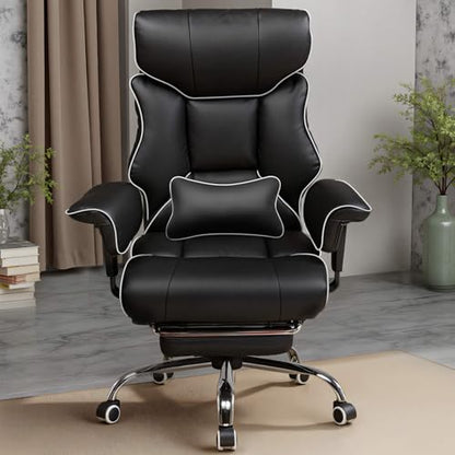 GTPLAYER Big and Tall Gaming Chair 400lbs Heavy Duty Office Chair with Foot Rest & Ergonomic Pocket Spring Cushion, High Back Lumbar Support for Lower Back Pain Relief, White/Black - color: White-black