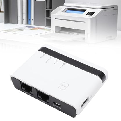 Wireless Print Server with 4 USB Sharing, Multi Mode (Wired / 2.4G WiFi/Standalone), Easy Setup, 100Mbps LAN, Plug and Play for & (White)