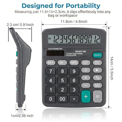 Marte Vanci 12-Digit Desk Calculator with Solar & Battery Power - color: Black