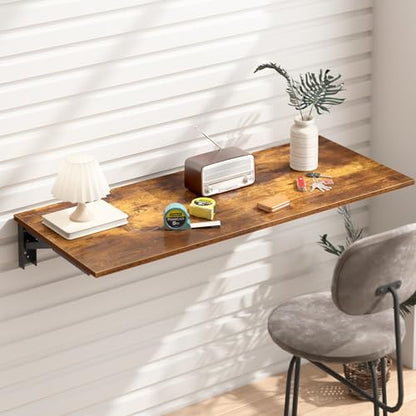 Need 36x20IN Wall Mounted Folding Table for Office Laundry Retro - color: Rustic Brown Desktop & Black Shelf Brackets, size: L36" * W20"