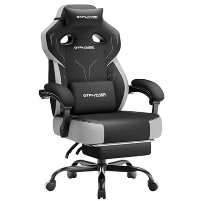 GTPLAYER Big & Tall Gaming Chair, Wide Seat with Footrest, Black - color: 01 Black