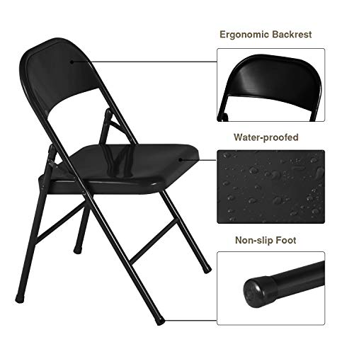 VECELO Metal Folding Chairs 4 Pack, Double Hinged Steel Frame Easy Foldable&Stackable for Office Kitchen Dinning Wedding Patio and Garden - color: Black
