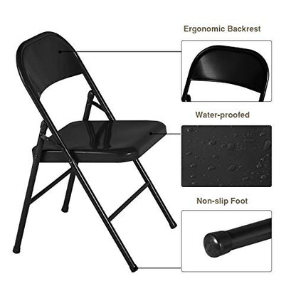 VECELO Metal Folding Chairs 4 Pack, Double Hinged Steel Frame Easy Foldable&Stackable for Office Kitchen Dinning Wedding Patio and Garden - color: Black