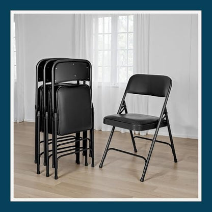 OEF Furnishings OEF1210 Vinyl Cushioned Folding Chairs with Steel Frame, Black, 4-Pack - color: Black