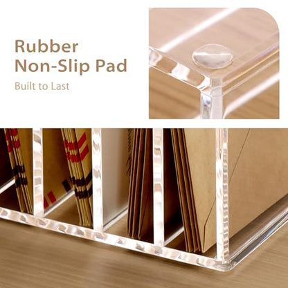 SANRUI 9-Compartment Clear Acrylic Mail Organizer, Vertical Mail Sorter Desk Organizer, Compact Letter Envelope Bill File Holder for Office Home Classroom - size: 9 Slots