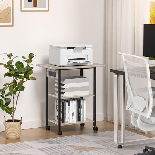Lerliuo 3-Tier Printer Stand with Charging Station, Rolling Printer Table - color: Oak, size: 3-Tier with Charger