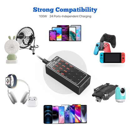 USB Charging Station Block, USB C Charger Station 24-Port 100W(20A), USB A Charger Block, Fast Charger Desktop Station, Multi-Function Smart Charger for Apple iPhone iPad Samsung Laptop Pixel - size: 24Ports(12A+12C)-100W