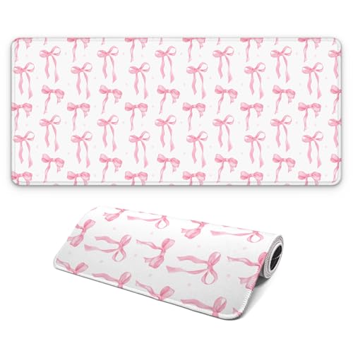 Large Computer Mouse Pad with Non-Slip Base for Desktop, Cute Gaming Mouse Mat with Stitched Edges, Long Extended Anime Mousepad for Laptop, 31.5 x 11.8 inches (Cute Ribbon Bow) - color: Cute Ribbon Bow