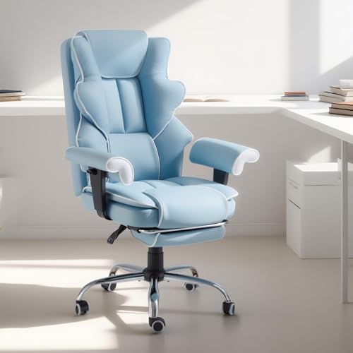 HOMREST Heated Massage Executive Office Chair with Foot Rest,Airy Blue - color: Airy Blue