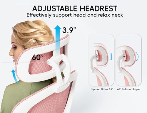 TRALT Office Chair - Ergonomic Desk Chair with Headrest Support for Adults | Home Office Desk Chair with Lumbar Support - Ergonomic Mesh Chairs 330 lb Wide Seat with Headrest, Comfy Desk Chair(Pink) - color: Pink
