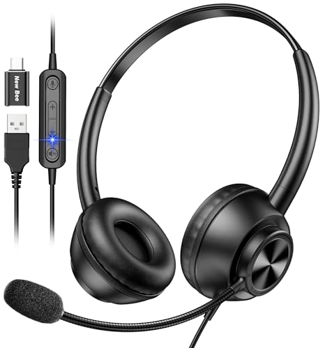 USB Headset with Microphone for PC Laptop Office Phone Meeting Zoom Skype