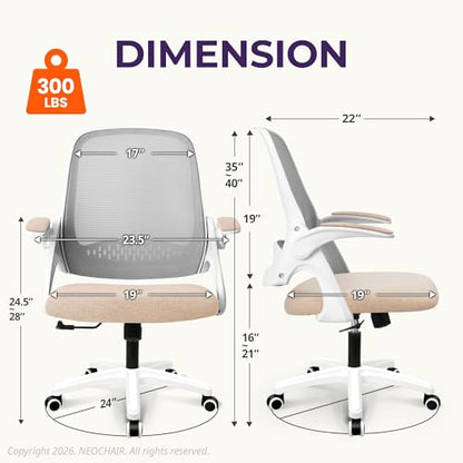 NEO CHAIR Office Desk Chair, Ergonomic Mesh with Flip-Up Armrests, Beige - color: Beige