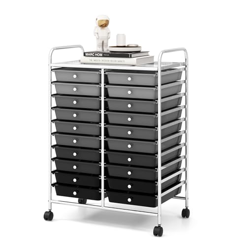 RELAX4LIFE 20 Drawer Rolling Storage Cart, Mobile Rolling Cart w/Drawers for School Classroom Teacher Office Home Salon, Paper File Art Supply Craft Organizer, Utility Cart on Wheels (Gradient Grey) - color: Gradient Grey, size: 35''