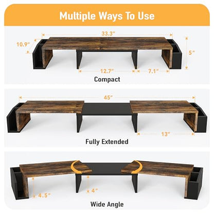 Simple Houseware Desk Dual Monitor Stand Riser with Drawer, Rustic Brown - color: Rustic Brown