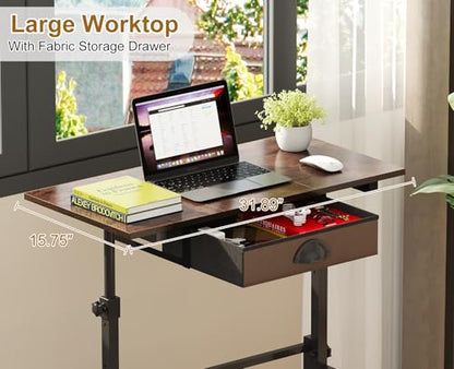 Adjustable Height Standing Desk With Drawer, Rolling Sit Stand Up Desk With Wheels, Small Sit To Stand Computer Desk, Adjustable Desktop Height, On Wheels, Brown, For Walking Pad Laptop Treadmill - color: Brown