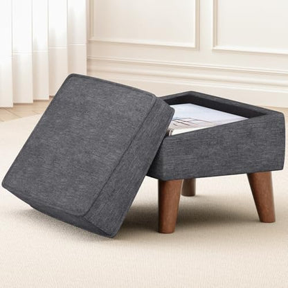 FAGAGA Small Footstool Ottoman with Adjustable Lid, Storage Ottoman - color: Light Gray, size: 11.8"D x 15.8"W x 11.3"H