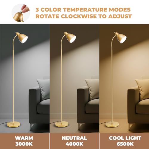 LALISU Floor Lamp, Industrial Floor Lamps for Living Rooms & Bedrooms | Rustic Farmhouse Reading Floor Lamp, Adjustable Metal Heads Task Lighting for Living Room Office Home Décor (All Gold) - color: All Gold