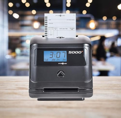Pyramid Time Systems - Model 5000 Auto Totaling Time Clock, Employee in/Out Time Tracker for Small Business, Includes: 25 Time Cards,1 Ink Ribbon Cartridge, 2 Security Keys and User Guide - Black - style: Music