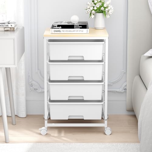 SYKIARIOL Rolling Cart with Drawers, 4-Drawer Utility Cart, Bright White - color: Bright White, size: 4 Drawers