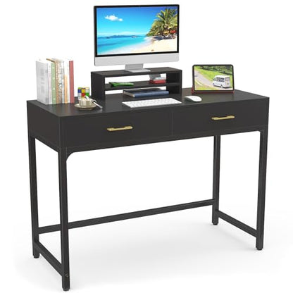 WESTREE Computer Gaming Desk Office - Study Writing Desk with Drawer for Teen, Bedroom Makeup Desk Home Office Furniture with Storage Shelf, Height Monitor Stand