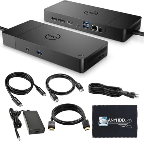 Dell WD19S Docking Station Dual Monitor Bundle - 180W, Supports 4K Display, Dell Dock with 180W Power Supply + 4K HDMI Cable + 4K DisplayPort Cable + USB-C Cable + Microfiber Cloth Included - style: WD19S 180W