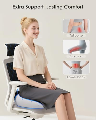 FLORICH Seat Cushion, Memory Foam Cushion for Office Chair, Ergonomic Office Seat Chair Cushion for Relieving Sciatica, Soft & Breathable Car Seat Cushion - Grey - color: Fl001-gray