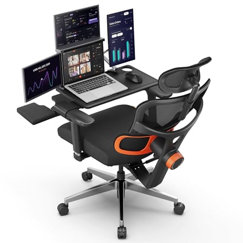 Newtral Computer Desk Chair with Retractable Laptop Tray, Auto Tracking Lumbar Support, Korean KGS Gas Lift & BIFMA Steel Base, 4D Armrest, 2D Headrest, 136° Reclining Mesh Chair Executive Chair - color: Black, size: with Footrest+Laptop Tray