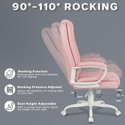 LEMBERI High Back PU Leather Executive Office Chair, Adjustable Swivel Computer Desk Chair with Padded Armrests for Home Office, Pink - color: Pink