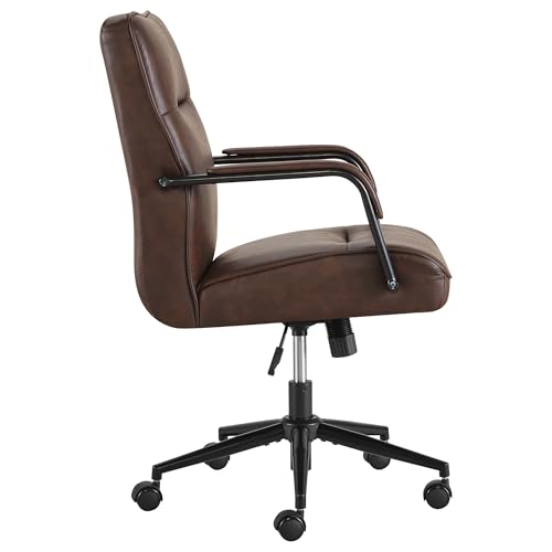 KISLOT Ergonomic Home Office Chair with Lumbar Support, Adjustable Swivel Modern Desk Chair with Wheels, Faux Leather Computer Chair with Padded Arms, Comfy Executive Office Chair, 2 PCS, Espresso - color: Espresso, size: Set of 2