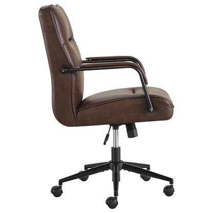 KISLOT Ergonomic Home Office Chair with Lumbar Support, Adjustable Swivel Modern Desk Chair with Wheels, Faux Leather Computer Chair with Padded Arms, Comfy Executive Office Chair, 2 PCS, Espresso - color: Espresso, size: Set of 2
